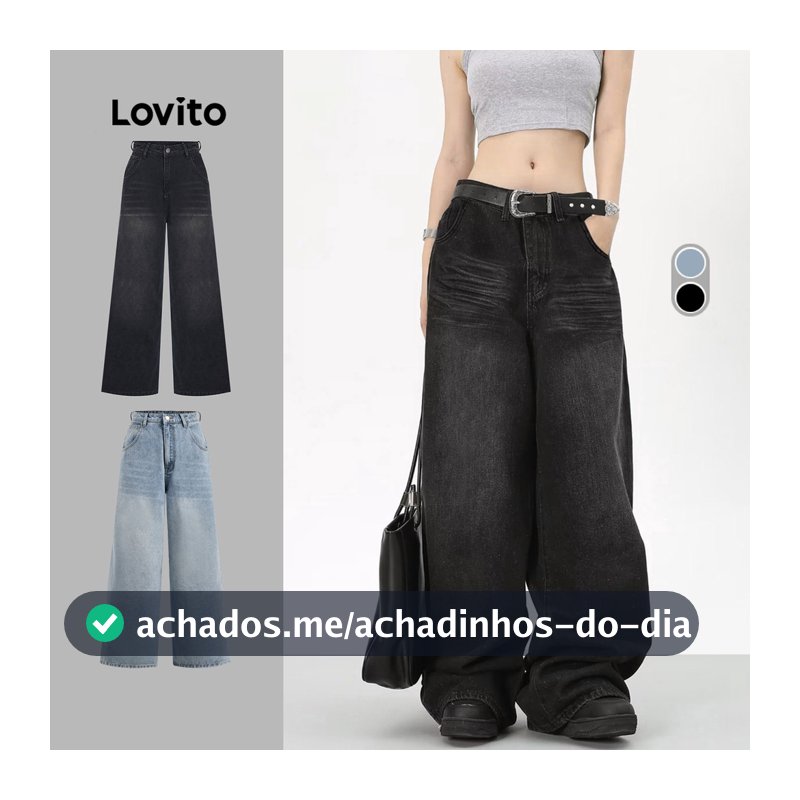 Lovito Casual Jeans simples com lavagem crua para mulheres 102AD449