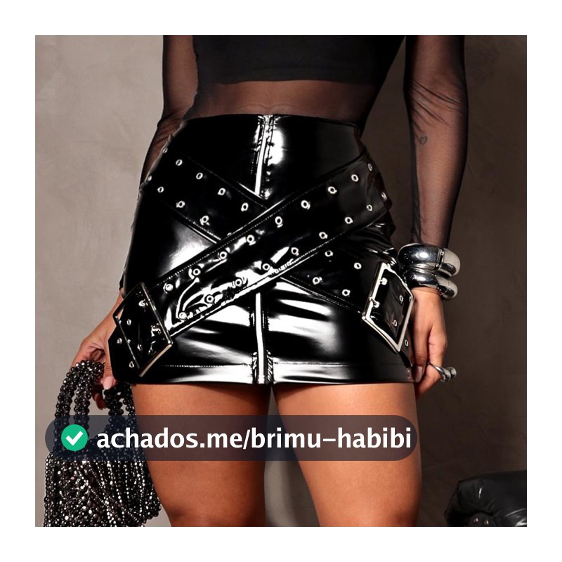 Saia Curta Feminina em Vinil com Detalhes em Fivelas Moda Balada Estilo Fashion