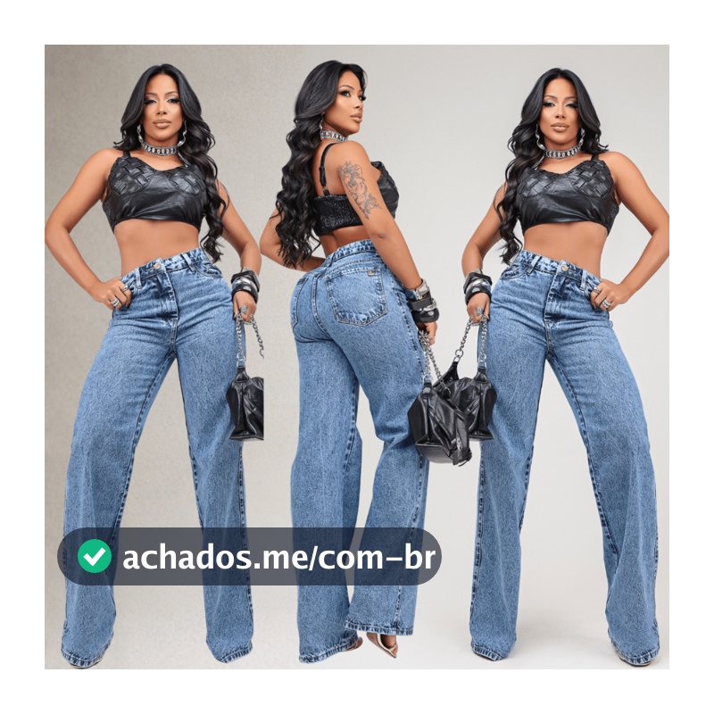 Calça Wid Leg Jeans Feminina Cintura Alta 100% Algodão Premium