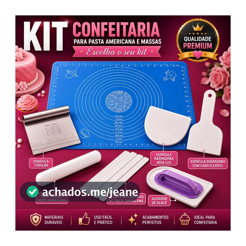 Kit Confeitaria Completo Pasta Americana e Massas Tapete Silicone 50x40 Profissional Escolha o Kit