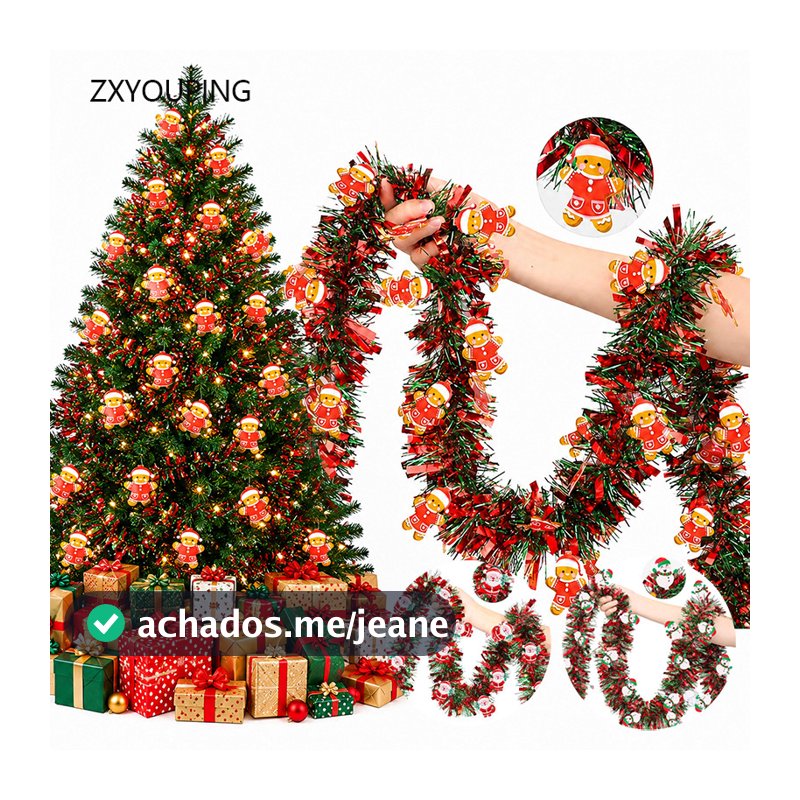 Conjunto De Guirlanda De Enfeites De Natal De 2M , Decorações Metálicas Brilhantes De Árvore Para Festa Em Casa , Decora