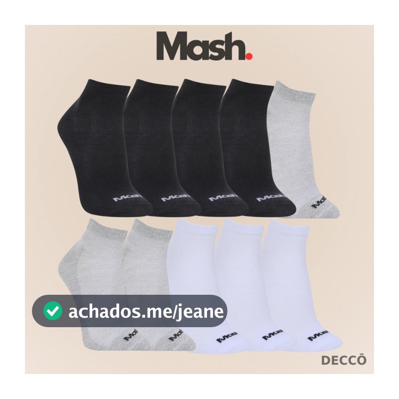 Kit Com 10 Pares de Meias Mash Sport em Algodão Cano Curto Unissex Original