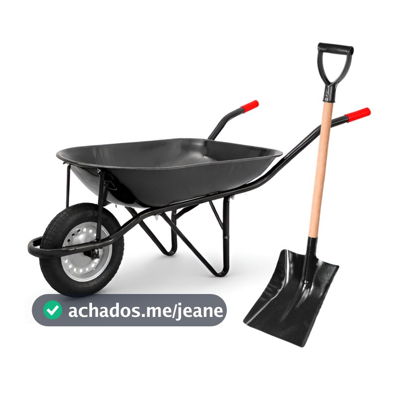 Kit Carrinho de Mão Reforçado De Obra 65L Pneu Câmara + Pá quadrada Cabo Y Pedreiro Construção