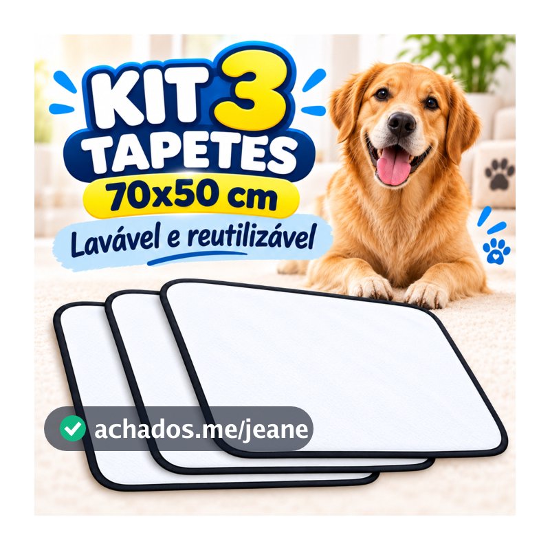 Kit 3x Tapete Higiênico Lavável Para Cães 70x50cm
