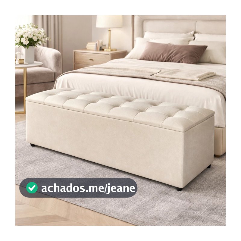 Baú Estofado Capitonê para Pé de Cama Quarto Casal Grande Recamier Milão 130cm com Tampa Funcional