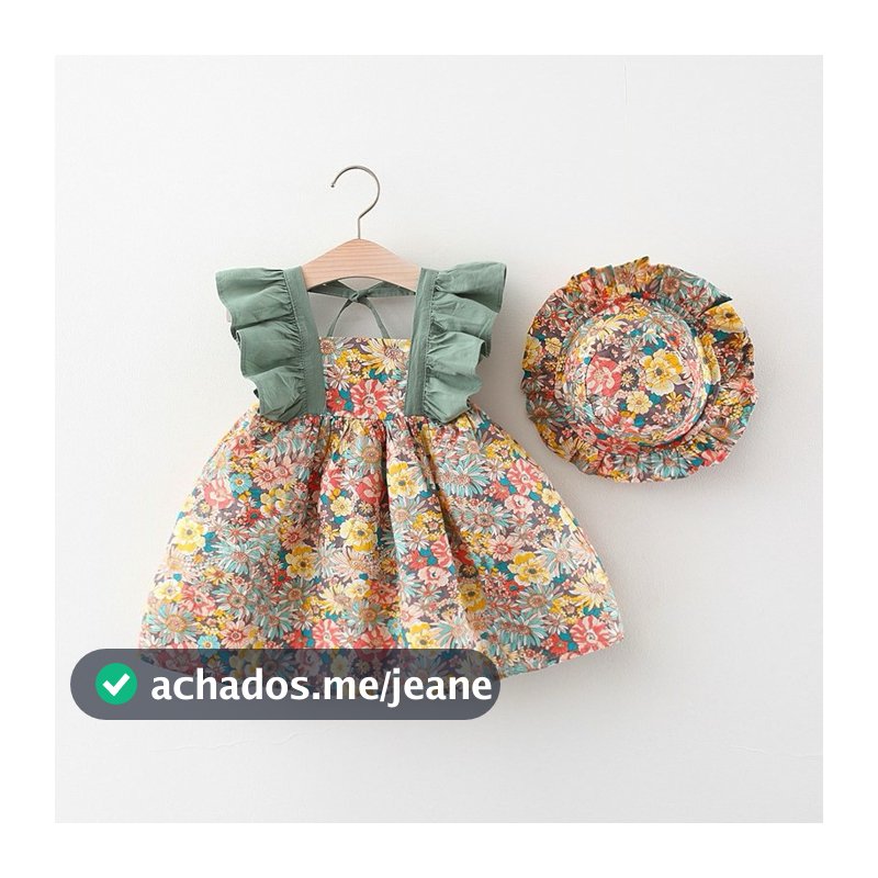 Vestido baby menina flores algodão estilo férias jardim na festa com chapéu grátis