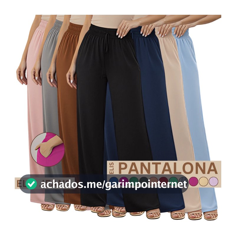 Calça Pantalona Feminina Cintura Alta  Com Bolso Tecido Duna