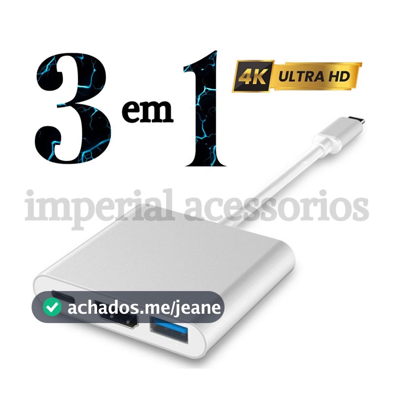HUB 3 EM 1 Adaptador Tipo C Hdmi Usb Dex Compatível com S8 S9 S10 Note 8 9 10 Macbook