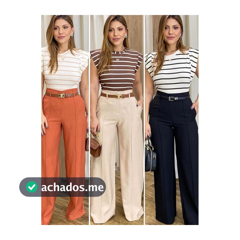 Calça Pantalona Feminina Alfaiataria com Bolso na frente