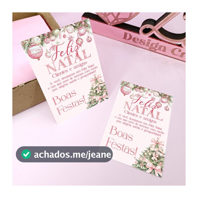 Até 200 Folhetos Feliz Natal Rosa - Pronta entrega 7x10cm - Feliz Natal Rosê Árvore de Natal.