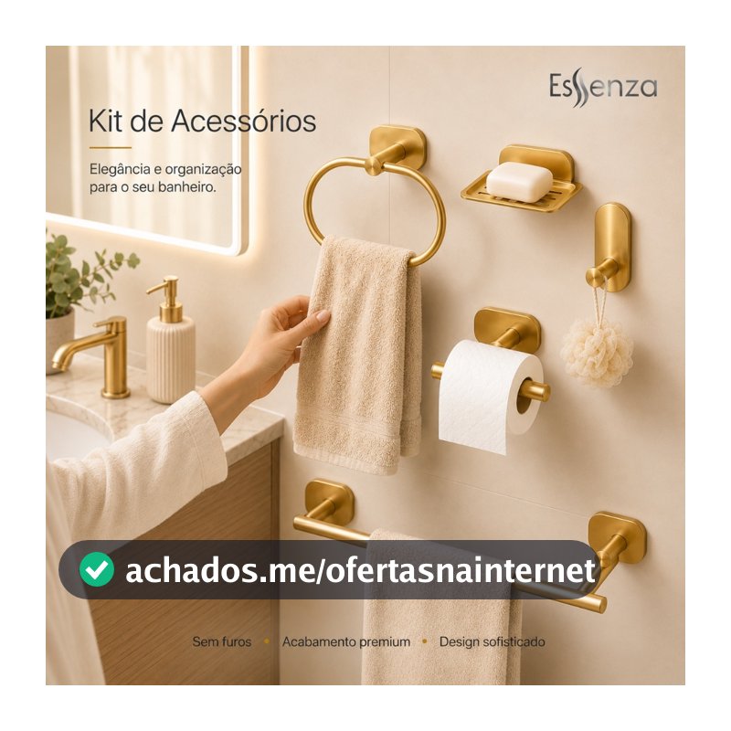 Kit Acessórios Banheiro 5 Pçs Adesivo Sem Furo Porta Toalha Papeleira Saboneteira Essenza