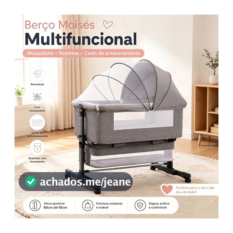 Berço Balanço Portátil Com Mosquiteiro, Trava De Segurança Regulável, Uso Para Bebês Até 3 Anos - Escolha da Mamãe！