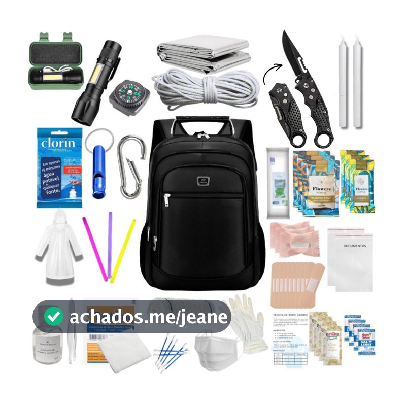 Mochila De Emergência 80 Itens Kit Sobrevivência EDC Primeiros Socorros Militar Acampamento Tático Camping