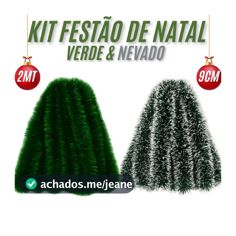 Kit 6/10/20 Metros Festão de Natal Decoração Enfeite Natalino 2 Metros 9cm Espessura Verde e Nevado