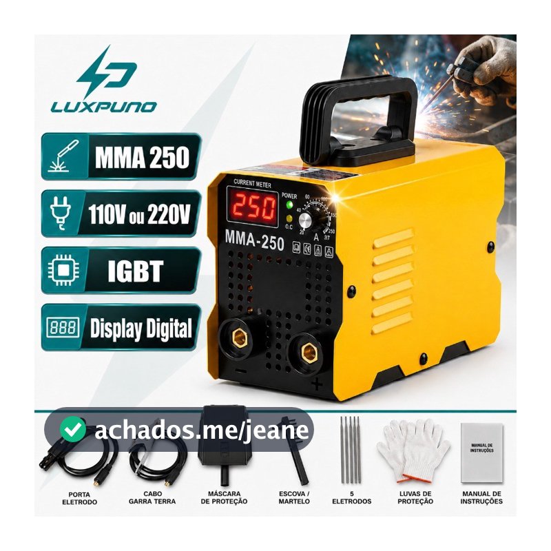 110V/220V Máquina de Solda Inversora MMA-250 IGBT Tecnologia  Profissional Portátil com Display Digital e Kit Completo