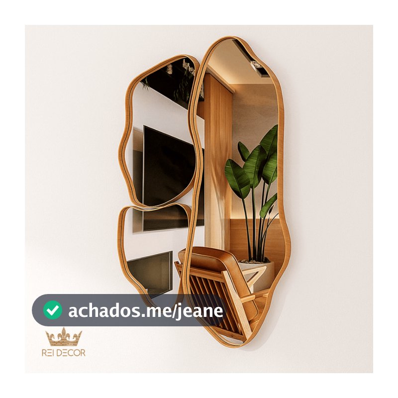Kit 3 Espelhos Moldura Amadeirada Assimétricos Slim Cinamomo Orgânicos Casa Clínica Escritório