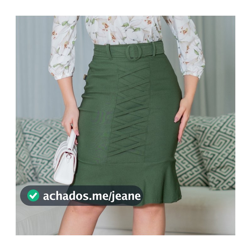 Saia Midi Feminina Moda Social Evangélica Secretária Cintura Alta Com Cinto
