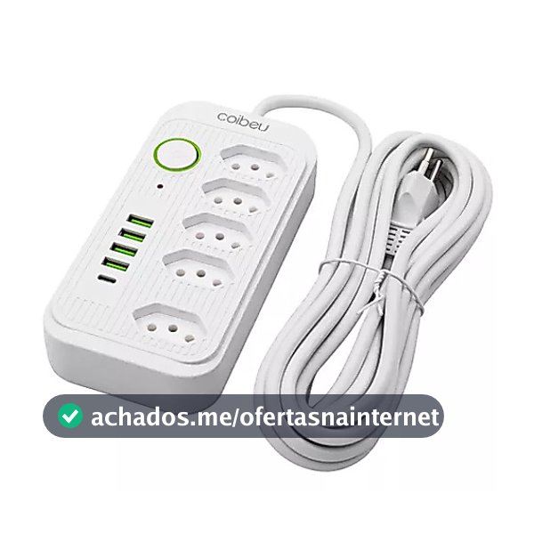 Extensão 5 Metros Bivolt 5 Tomadas E 4 Usb 1 Pd Led Bivolt Com botão WKC-541