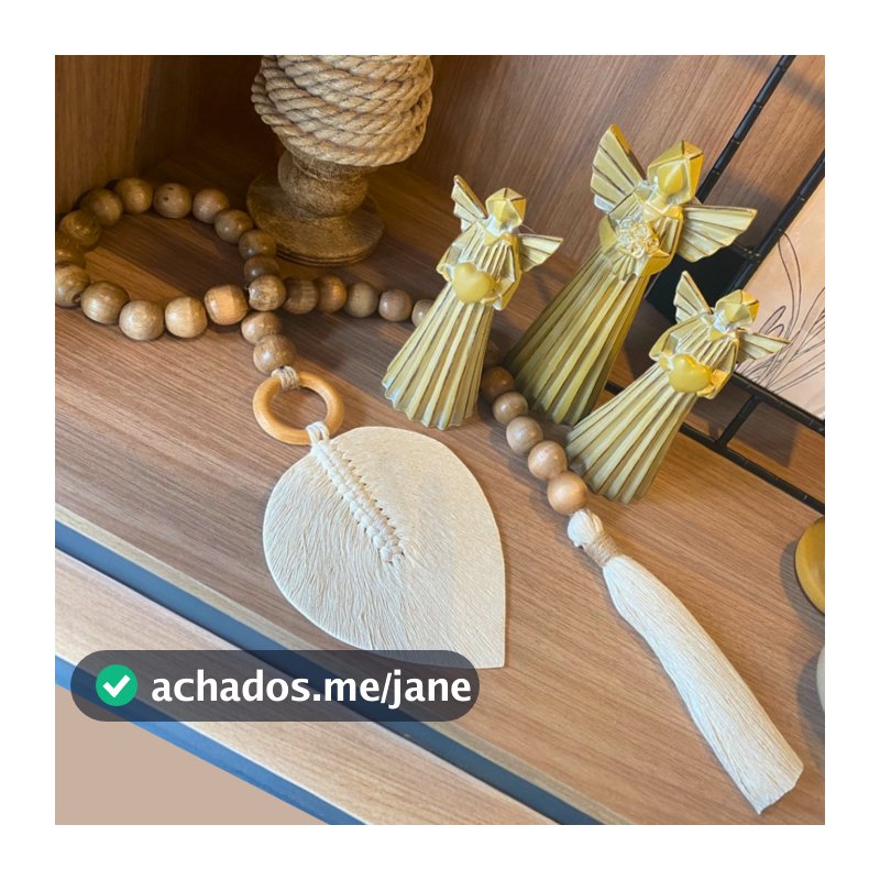 Colar de Mesa Decorativo Sala Quarto Madeira e Macrame Decoração Boho Rústico