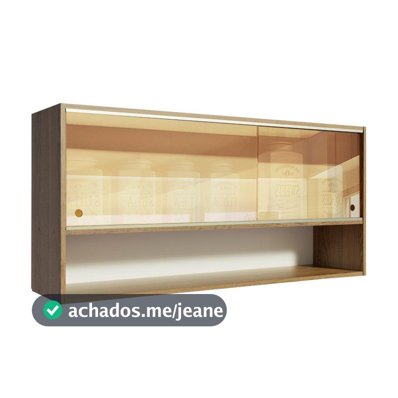 Armário Aéreo Madesa Emilly 2 Portas de Correr de Vidro Reflex com Nicho Aberto - Rustic
