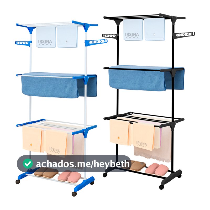 Varal De Chão 3 Andares Roupa Calcinha Dobrável Grade Reforçado com 4 Rodas Portátil e Compacto