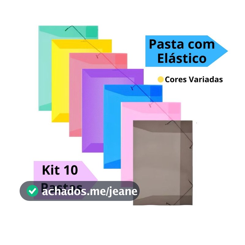 Kit Pastas com Elástico Aba Grande A4 Ofício 335x235mm Modelo Fino ACP