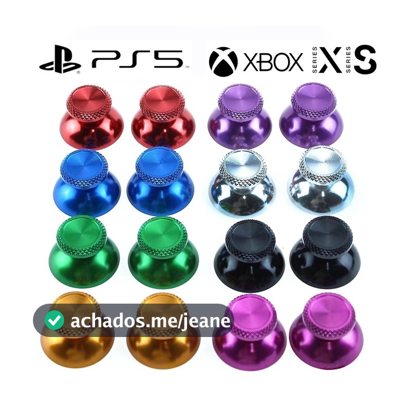 Par de Capa Botão Analógico de Metal Aluminio para Controles Dualsense PS5 Xbox One Series S X