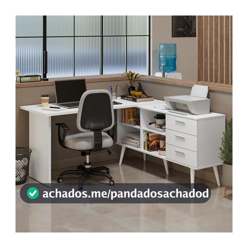 Mesa de Escritório em L 3 Gavetas Branco Lisboa Madesa