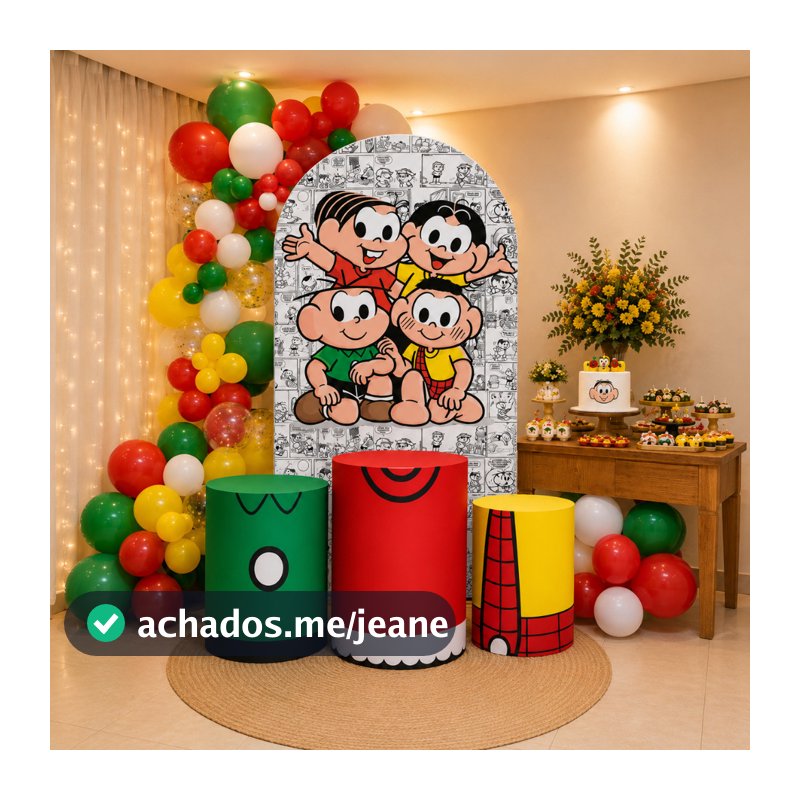 Capa Painel Romano Picolé + Cilindros Decoração Turma da Mônica Desenho Infantil Festa Aniversário