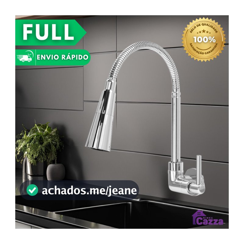 Torneira Pia Cozinha Gourmet Inox Chuveirinho Cozinha Parede Flexível 2 Jatos INOX