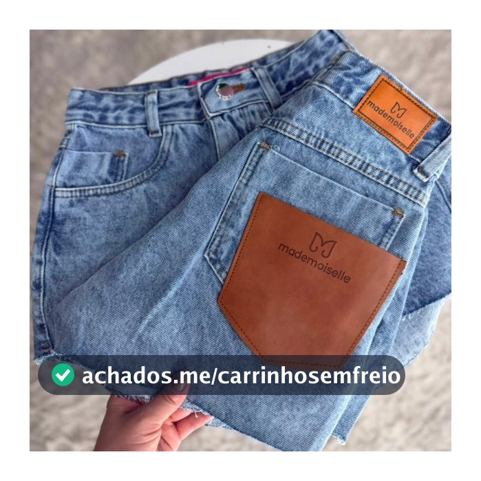 Short Jeans Feminino Cintura Alta Com Detalhe Couro Sintético Moda Blogueira - Sem Elastano