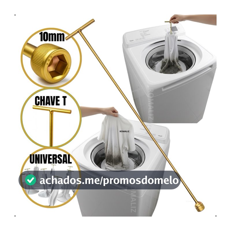 Chave de Máquina de Lavar Roupa T 10mm Canhão Longa e Curta Retira Agitador Batedor Movimentador Universal