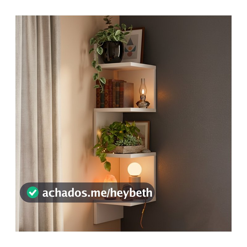 Prateleira De Canto Livros Nicho Mdf Decoração Branca Preta