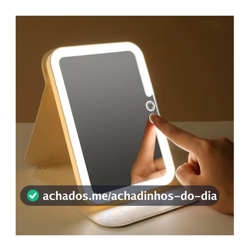 Espelho Decorativo Led Maquiagem Estética Recarregável Quadrado Capa De Couro Portátil Dobrável