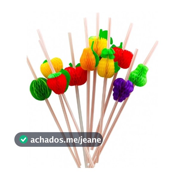 Kit 12 Canudos Decorativos Coloridos Frutas para Drinks Coquetéis Festa Aniversário Casamento