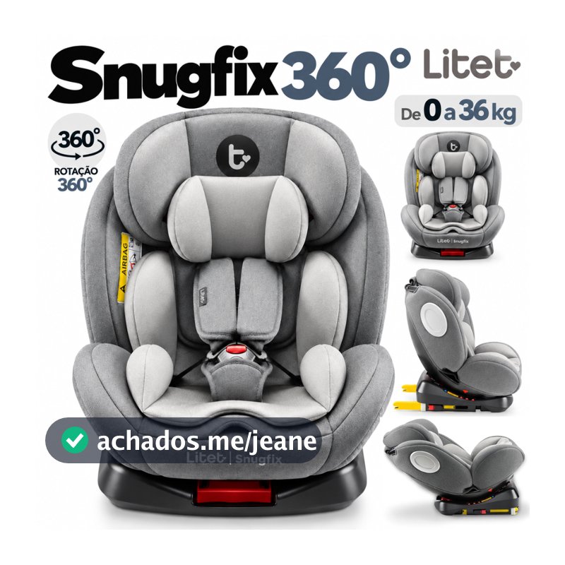 Cadeira Para Auto 0 A 36 Kg Isofix Com Rotação 360º Snugfix Preta e Cinza - Litet