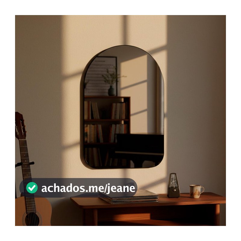 Espelho Pinterest Retrô Grande Orgânico Borda Couro 3cm Decorativo Sala Quarto 44x64cm Mod. Capela