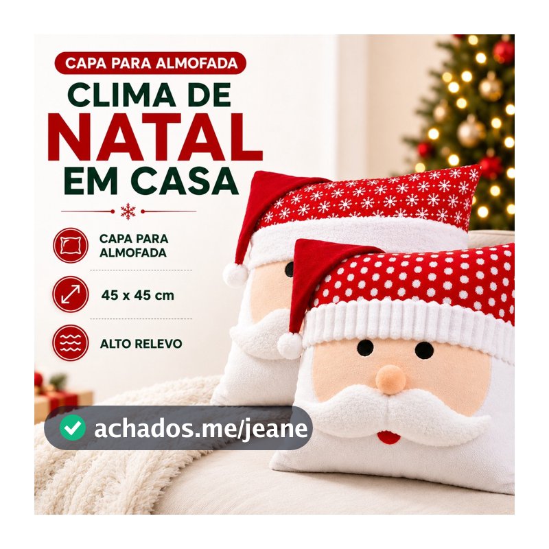 Capa Alto-Relevo Para Almofada Natalina Decoração Natal Papai Noel