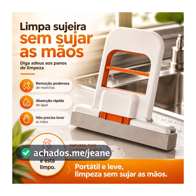Rodinho de Pia Mini Mop Portátil com Esponja Absorvente para Limpeza Rápida de Cozinha Banheiro e Vidros