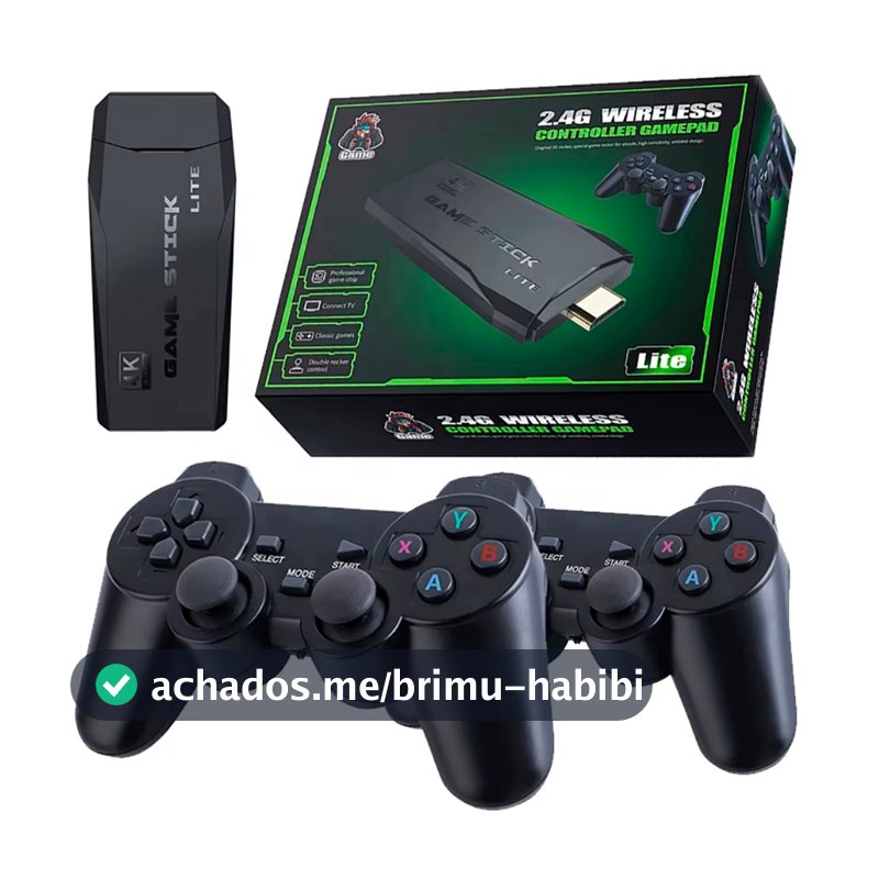 Videogame Stick 4K 64gb 2 Controles Sem Fio Console Portatil Jogos Retro Antigo
