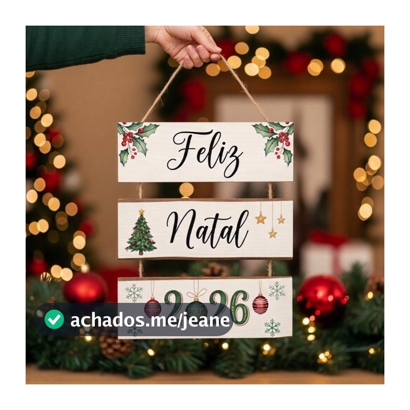 Plaquinha Decorativa Feliz Natal 2026 Boas Festas Papai Noel Placa MDF Decoração Natalina