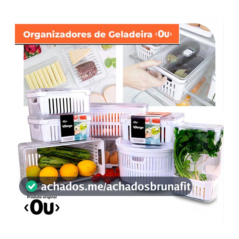 Kit Pote Organizador de Geladeira Com Escorredor Cesto Tampa Multiuso Alimentos Verdura Vegetais OU