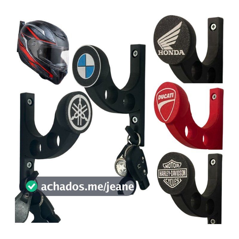 Suporte para Pendurar Capacete com Acessório porta Chave fixado na Parede com buchas e parafusos