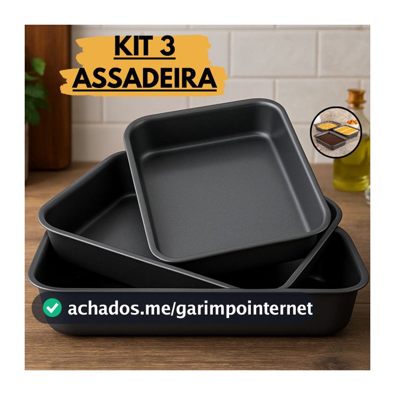 Kit Forma Assadeira Antiaderente Bolo Lasanheira Torta Sobremesa Forno Confeitaria Gourmet Cozinha