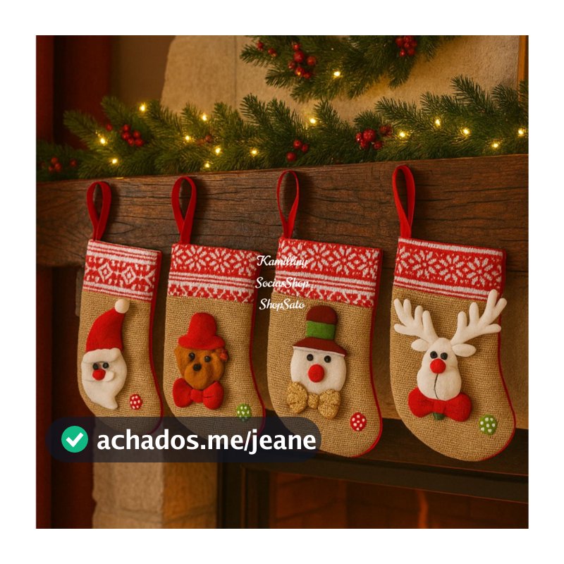 3 Peças Meia Bota Natalina Natal Bege Decoração Arvore De Natal, Ambientes Festas