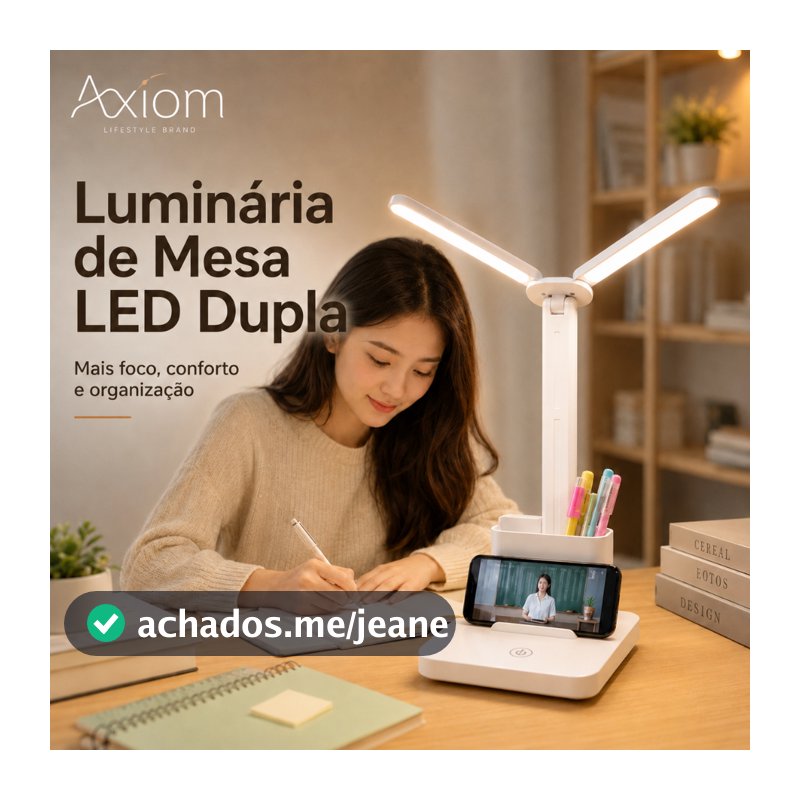 Luminária De Mesa LED Axiom Abajur Duplo Sem Fio Dobrável Para Estudo Leitura Quarto
