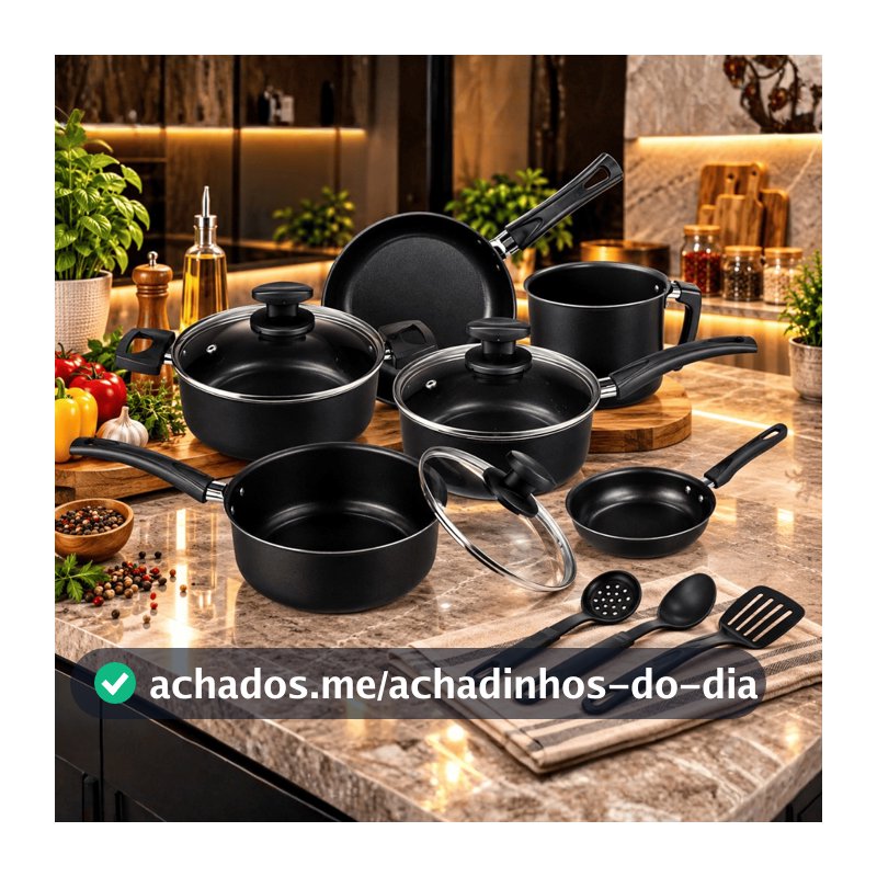 Jogo de Panelas 9 Pçs Teflon Tampas Vidro Antiaderente Varias Cores