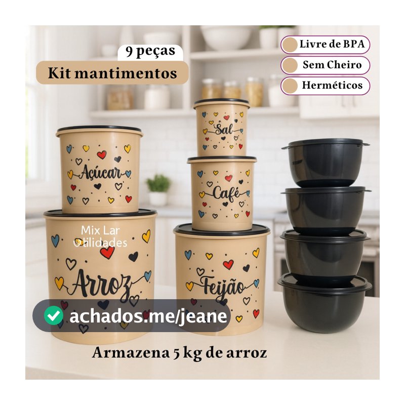 Kit de potes mantimentos com 5 peças + 4 potes herméticos para cozinha