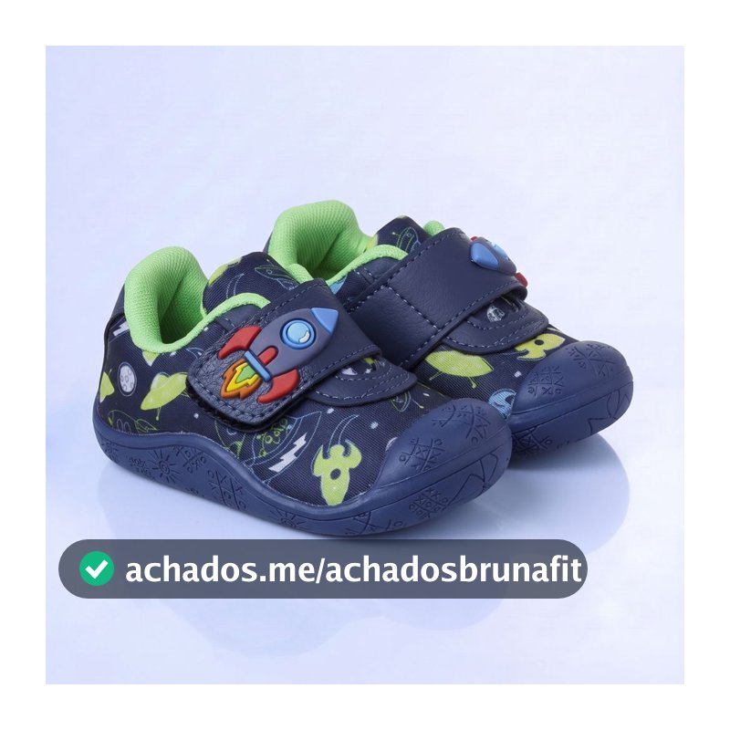 Tênis Meia Bebê Menino Sola Antiderrapante Foguete Marinho Kidstep
