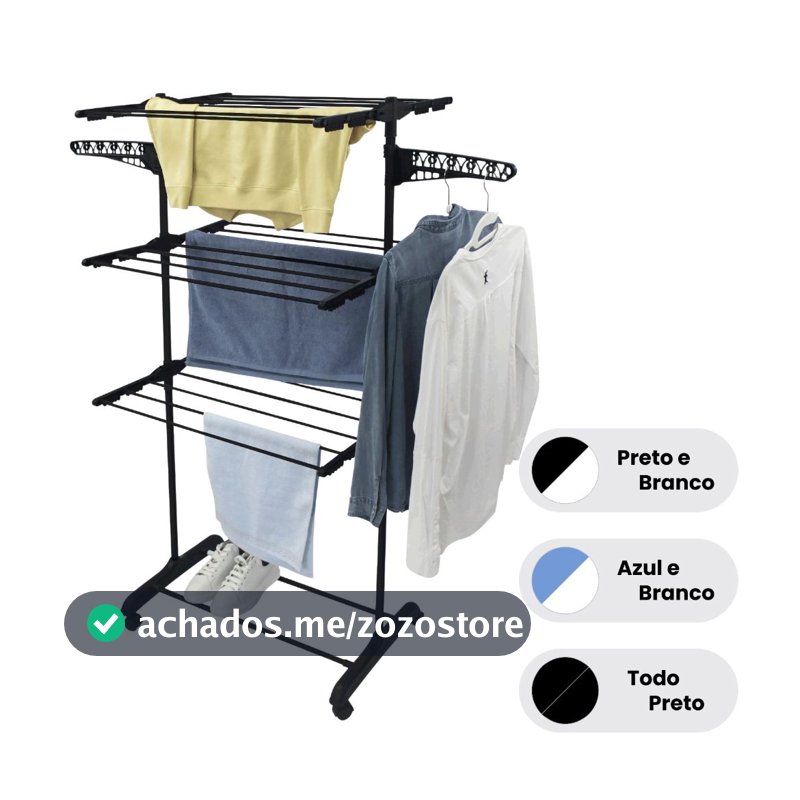 Varal De Chão Roupa Calcinha Grade 3 Andares Dobrável Portátil